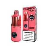 A pink and red ICONIQ 70K B-BURST disposable vape device shown next to its retail packaging box on a plain white background.