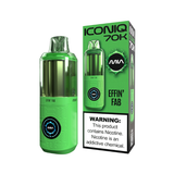 A bright green Iconiq 70K Effin' Fab disposable vape device shown next to its matching green retail packaging box on a plain white background.